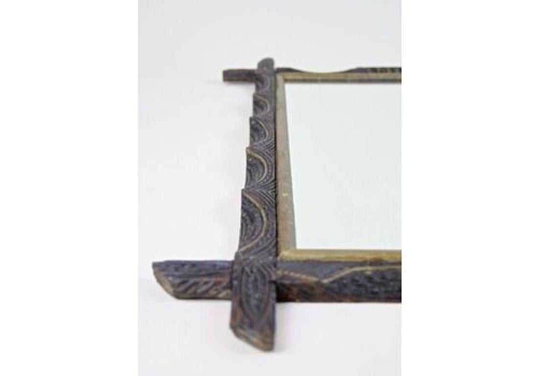 20th Century Rustic Wall Mirror With Golden Bars, Tramp Art, Austria dated 1901 For Sale 4