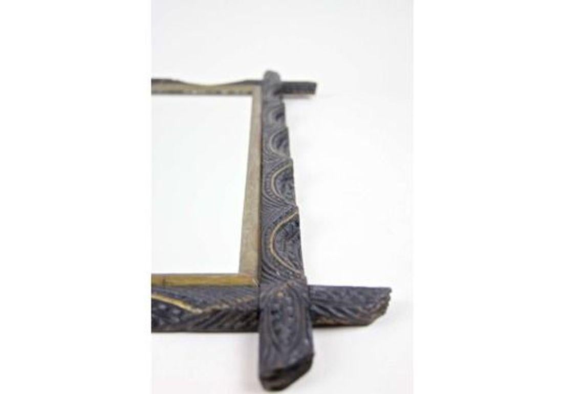20th Century Rustic Wall Mirror With Golden Bars, Tramp Art, Austria dated 1901 For Sale 5