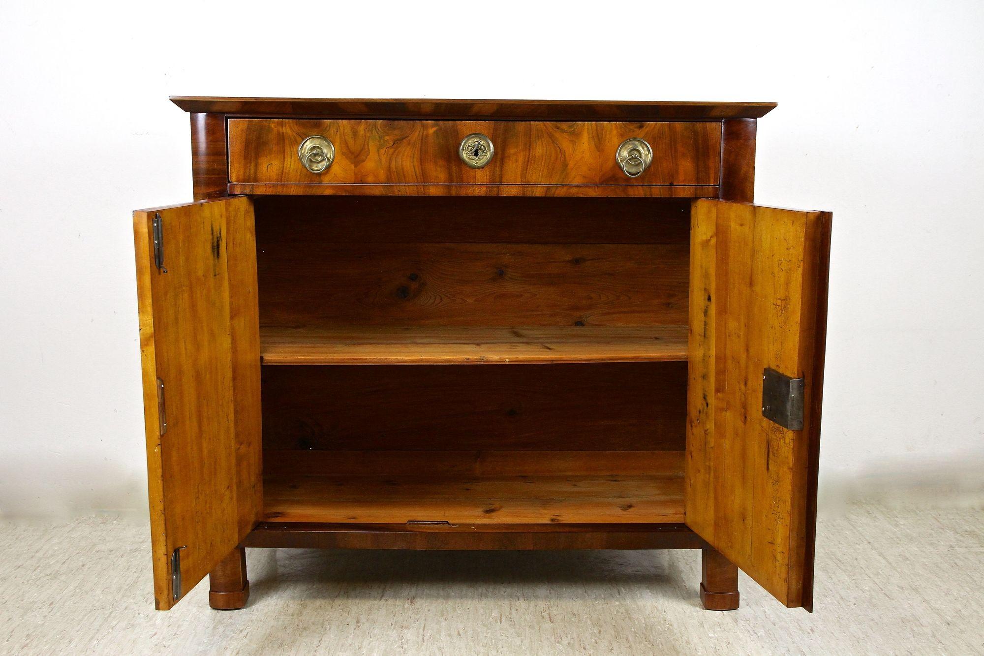 Austrian 19th Century Biedermeier Nutwood Commode/ Trumeau/ Half Cabinet, AT circa 1830 For Sale