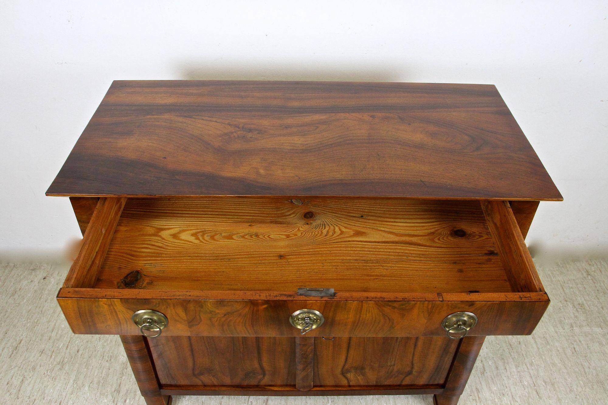 Brass 19th Century Biedermeier Nutwood Commode/ Trumeau/ Half Cabinet, AT circa 1830 For Sale