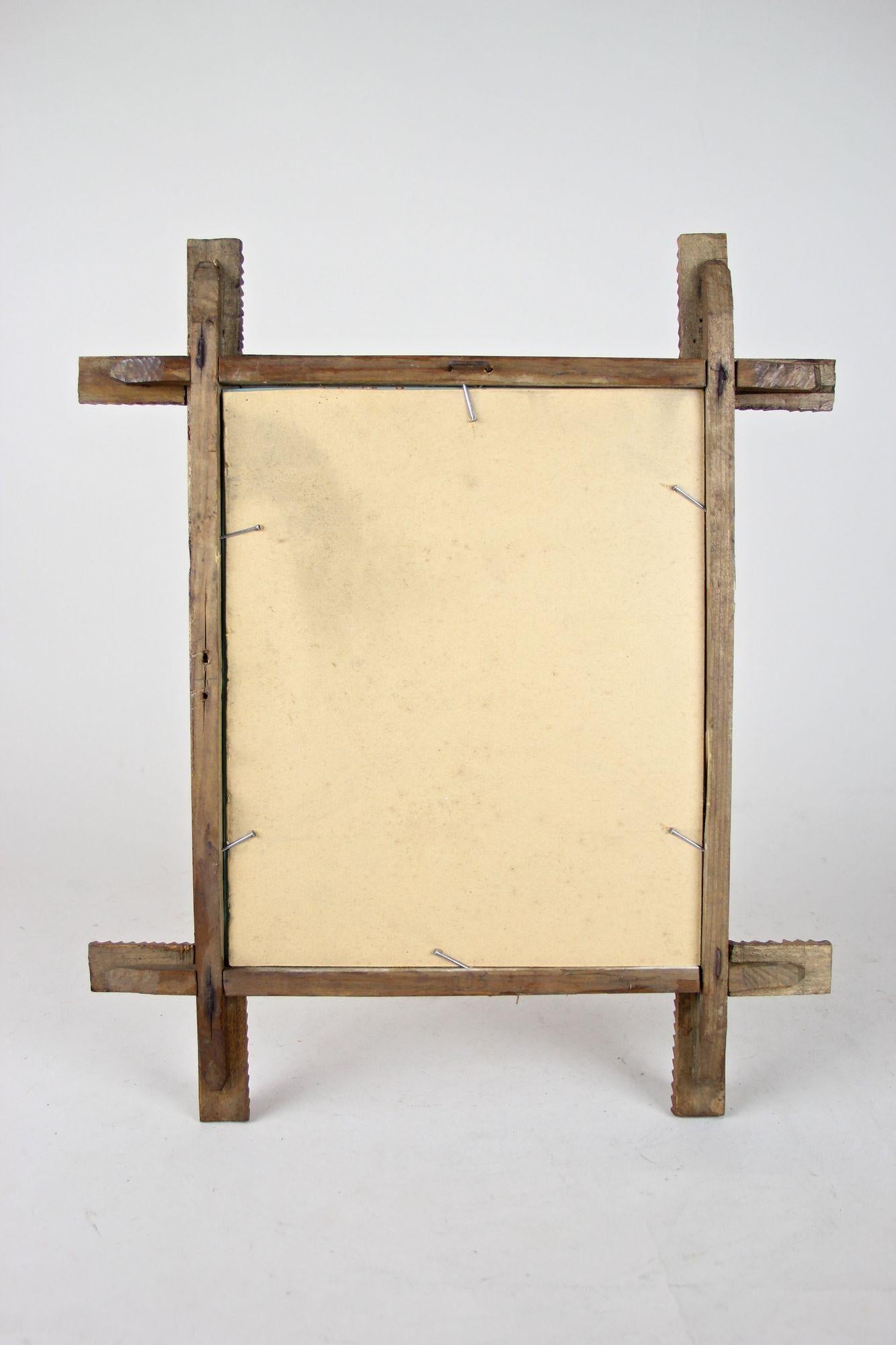 Specchio da parete rustico Tramp Art del XIX secolo, intagliato a mano, Austria, circa 1870 in vendita 6