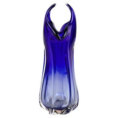 Mid Century Modern Blue Murano Glass Vase, Italy circa 1970