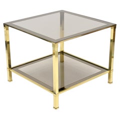20th Century Hollywood Regency Brass Side Table, Smoked Glass Plate, IT ca. 1970