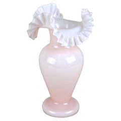 20th Century Pink Art Nouveau Glass Vase, Frilly Edge, Austria circa 1900