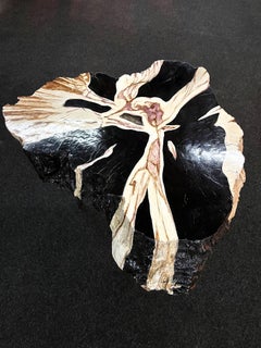 Organic Modern Teak Wood Side Table - Handpainted Petrified Wood Style, 2025