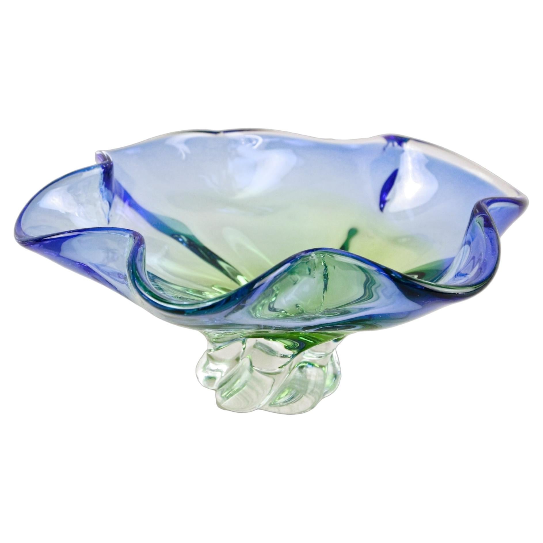 20th Century Murano Sommerso Glass Bowl, Blue & Green Tones, Italy ca. 1960