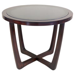 Mesa de centro redonda de estilo Art Déco del siglo XX con tablero de cristal negro, CZ, hacia la década de 1920