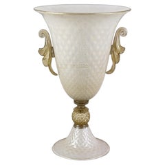 21st Century Beige Murano Glass Floor Vase, 24 K Gold Flakes by Gabbiani, Italy