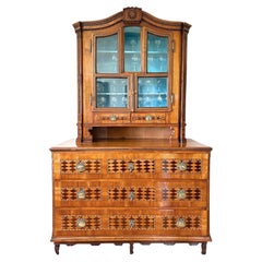 18th Century Cherrywood Vitrine Buffet/ Commode, Inlayed & Carved, AT ca. 1790