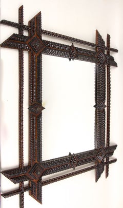 19th Century Rustic Tramp Art Mirror, Handcarved, Austria ca. 1870