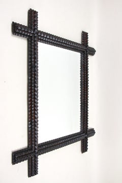 Miroir rustique de style « Tramp Art », fin du XIXe siècle, sculpté à la main, Autriche, vers 1880