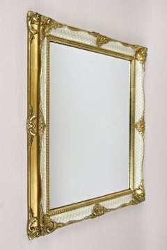 Mid Century Gilt/ White Venetian Wall Mirror, Rococo Style, Italy ca. 1950