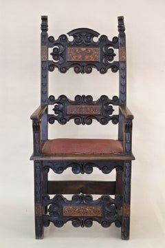 Sillón renacentista del siglo XVII de madera de nogal, tallado a mano, Austria, hacia 1680