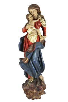 18th Century Polychrome Wood Virgin & Child Wall Sculpture, Carved, AT ca. 1760