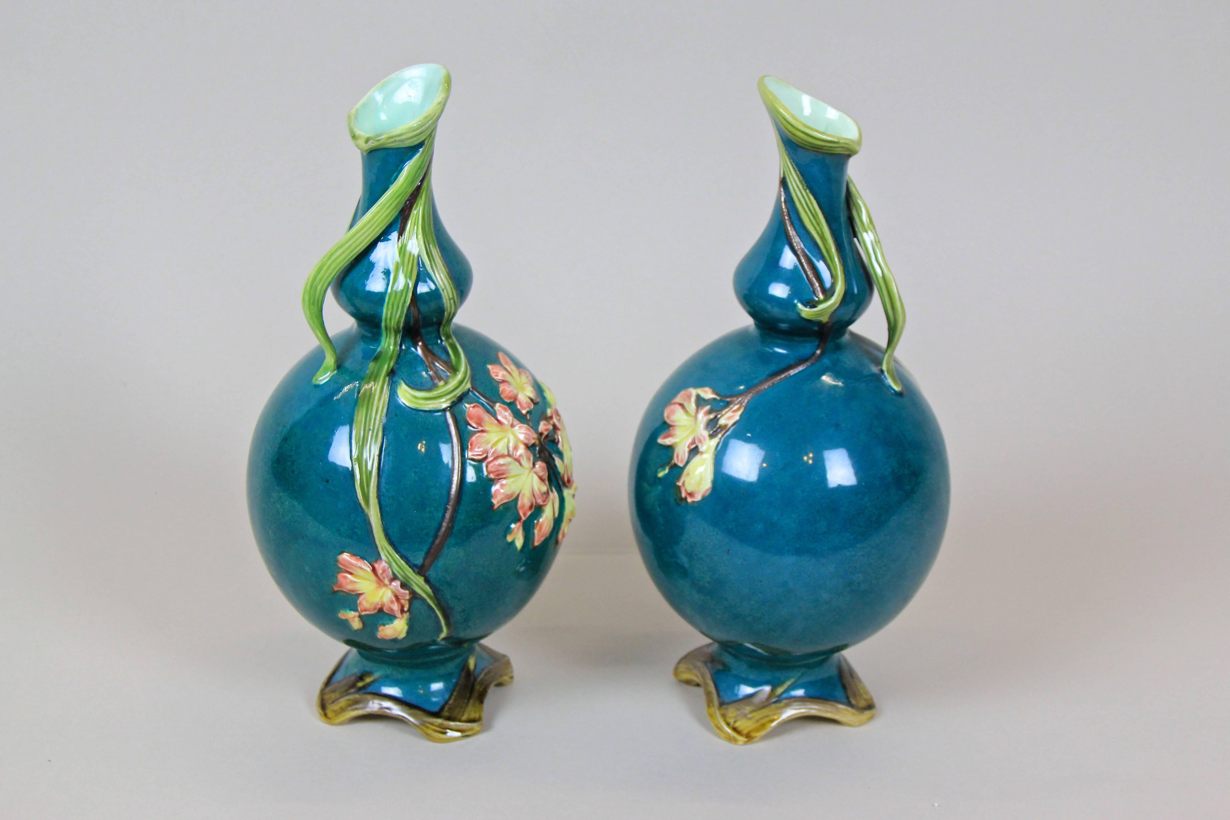 Hand-Painted Outstanding Pair of Art Nouveau Vases, France, circa 1910