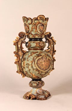 Large Majolica Vase by Wilhem Schiller & Sohn, Bohemia, circa 1890