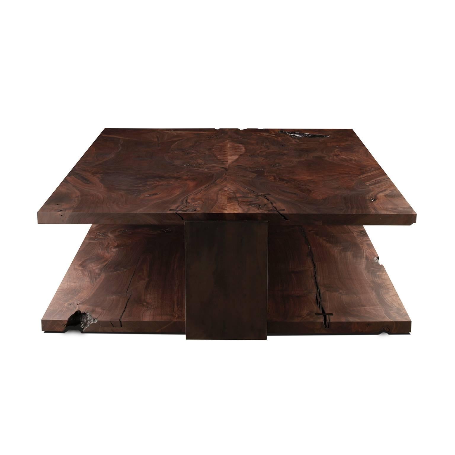 Shadow Coffee Table in Smoked Walnut and Blackened Steel by Studio Roeper  For Sale 1