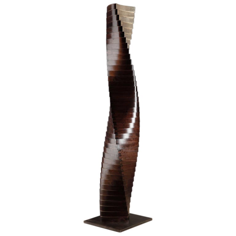 'Last Frontier' Sculpture in Walnut and White Gold Leaf by Artist Florian Roeper For Sale