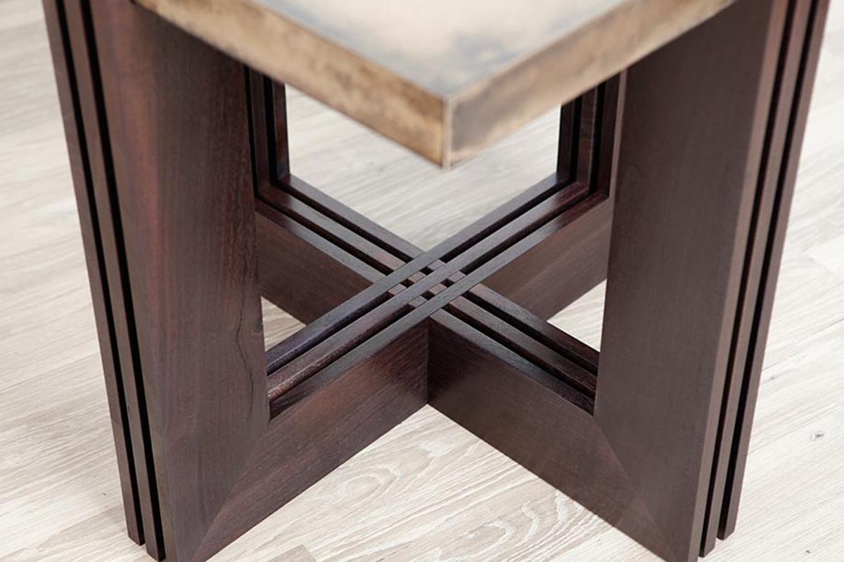 American Frank Lloyd Wright Inspired Side Table in Bronze and Ebonized Walnut For Sale
