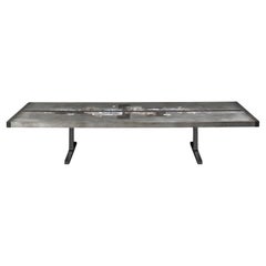 "Divided Lands" Etched Zinc Dining Table with Black Steel Legs by Florian Roeper