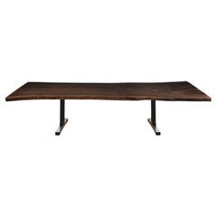 "Soho" Dining Table with Blackened Steel Legs and Live Edge Walnut Slab Top