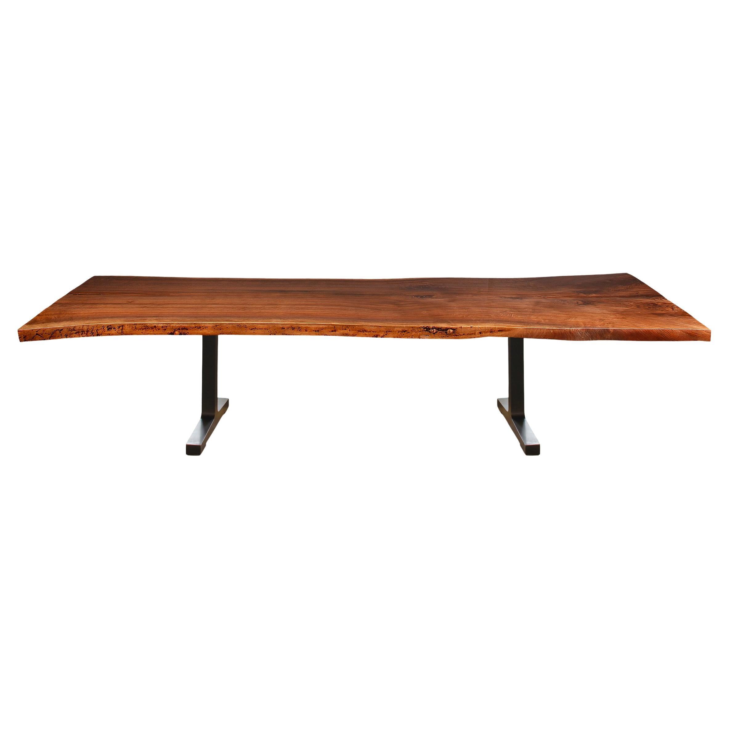 "Soho" Dining Table with Blackened Steel Legs and Live Edge Walnut Slab Top