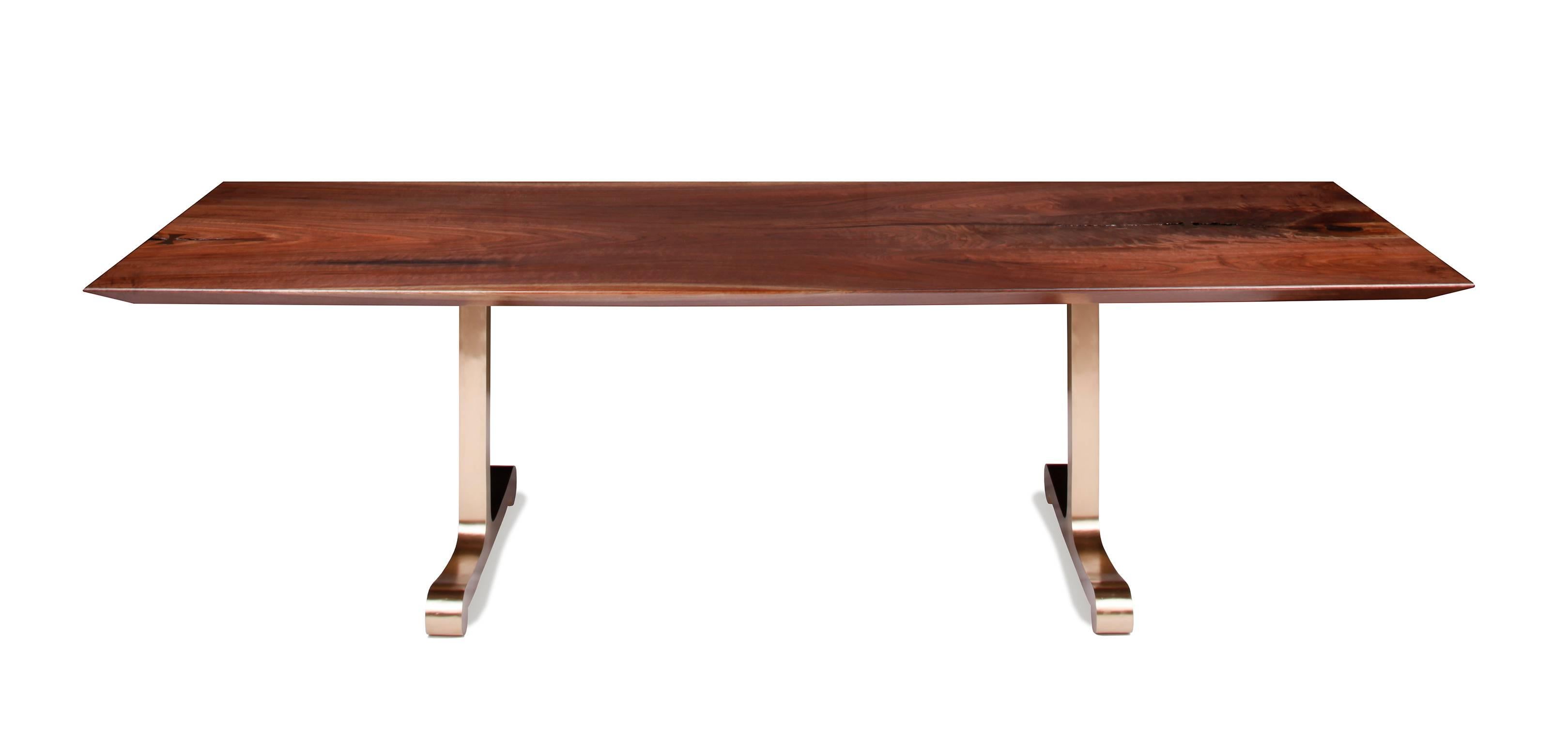 Vienna Slim Bevel Dining Table in Smoked Walnut and Cast Bronze by Studio Roeper For Sale 1