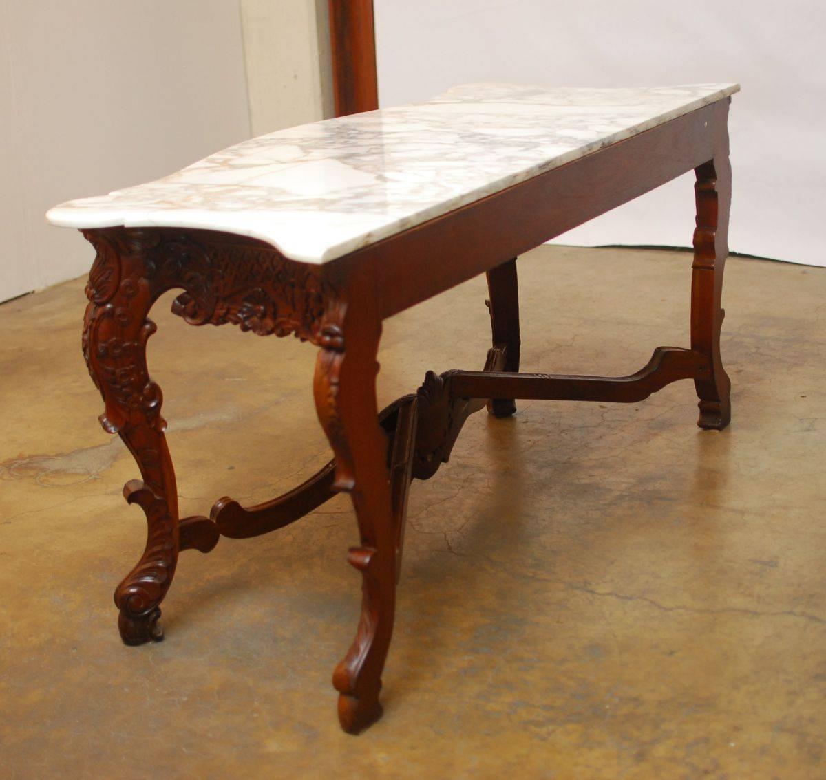 20th Century Louis XV Rococo Style Marble-Top Console Table