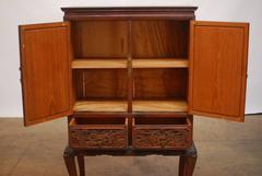 Chinese Highly Carved Liquor Cabinet on Stand