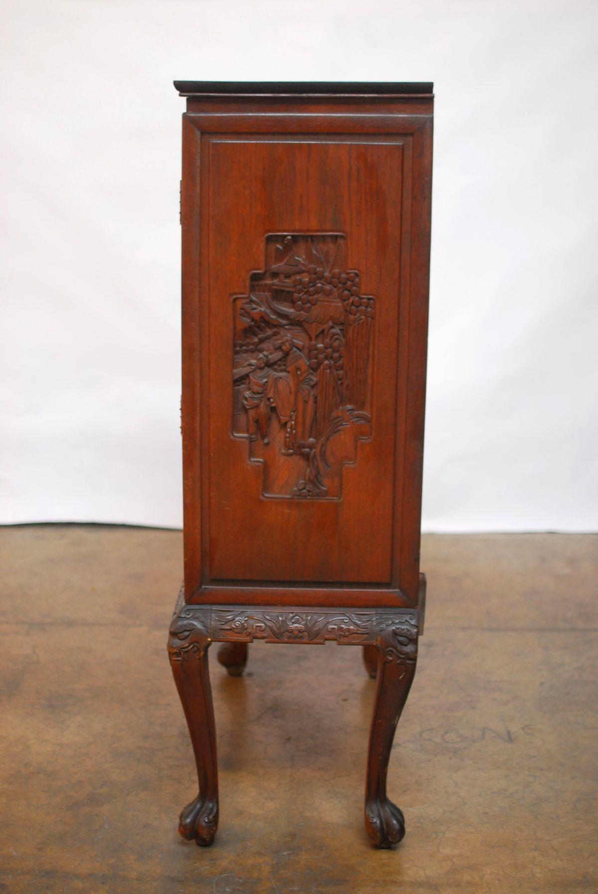 20th Century Chinese Highly Carved Liquor Cabinet on Stand