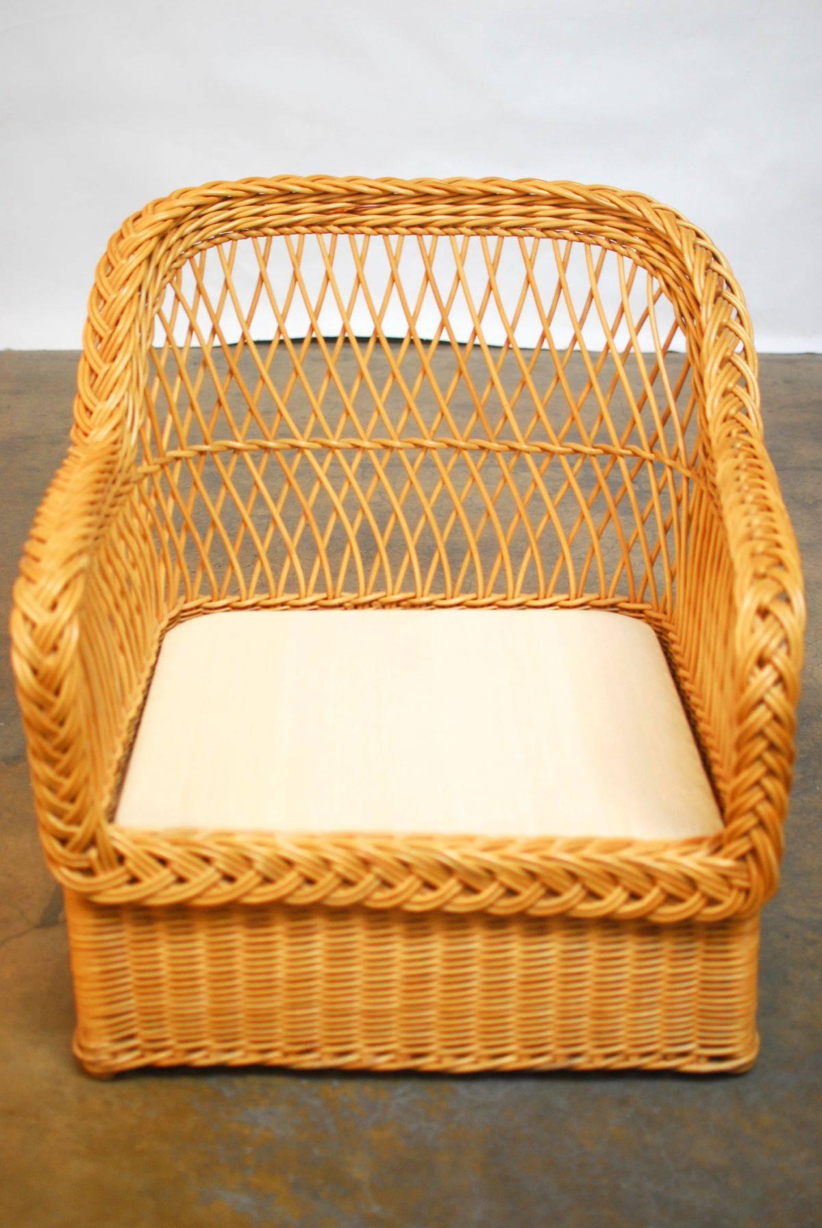 Italian Braided Wicker Rattan Lounge Chairs and Ottoman 1