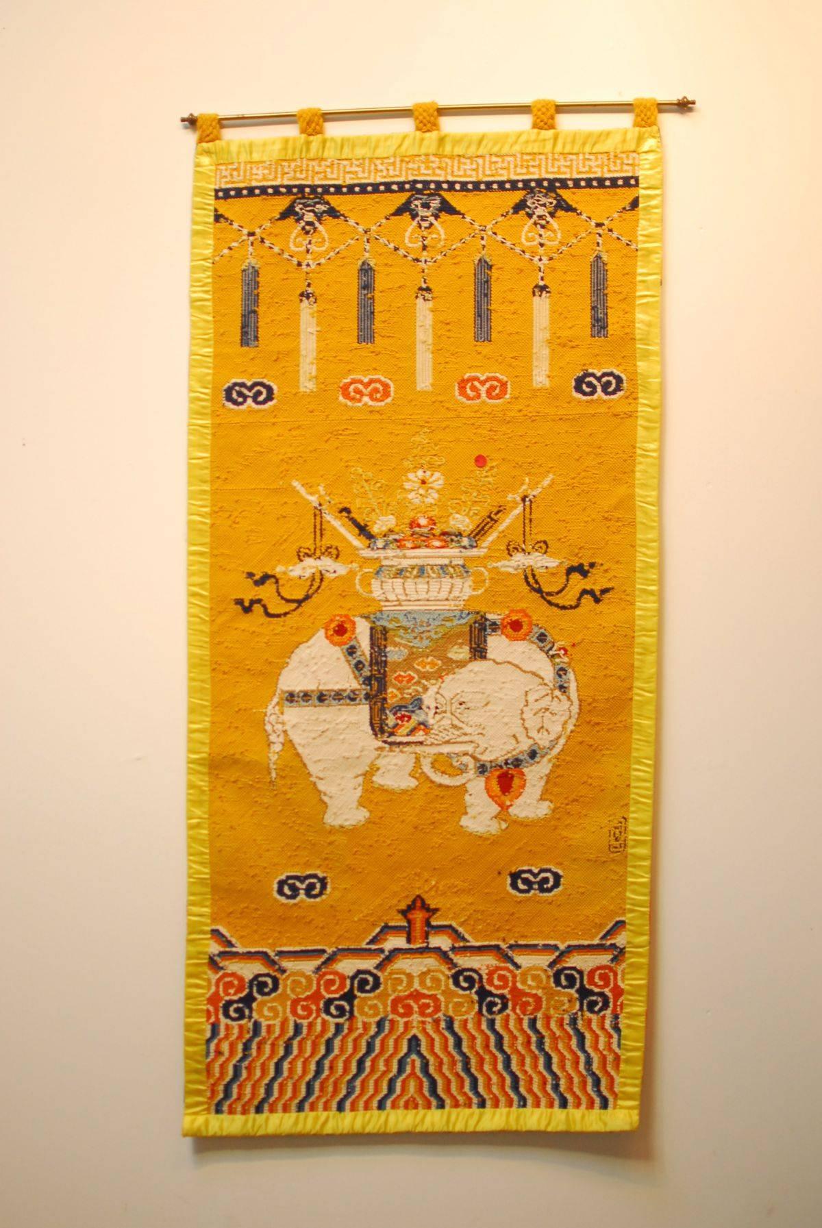 20th Century Tibetan Elephant Khaden Style Needlepoint Rug