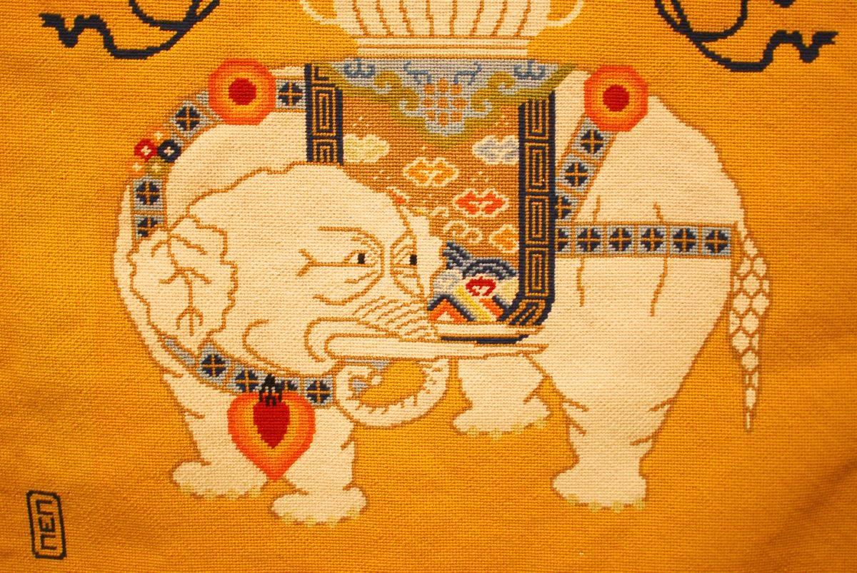Wool Tibetan Elephant Khaden Style Needlepoint Rug