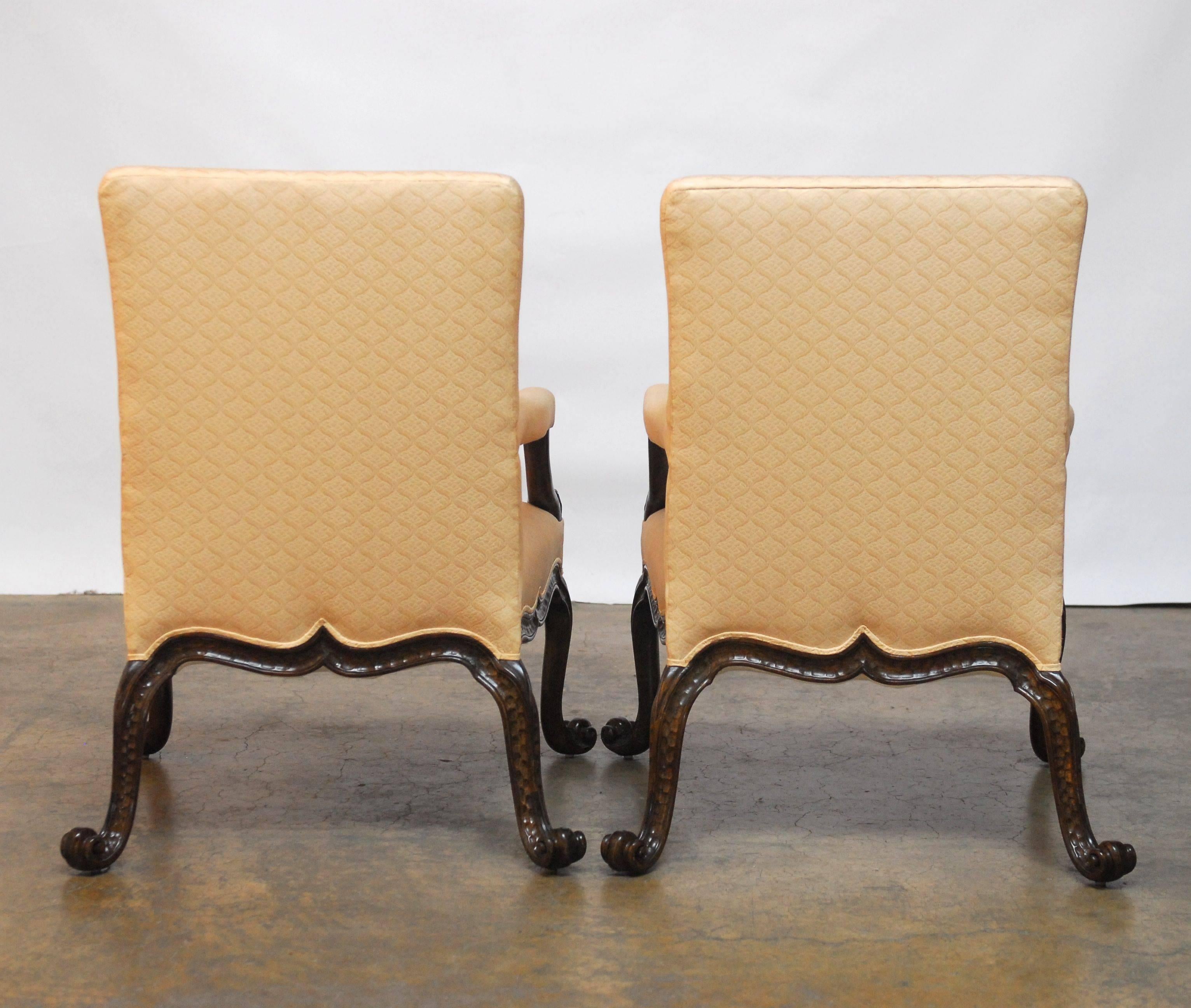 Hand-Carved George II Style Gainsborough Library Chairs
