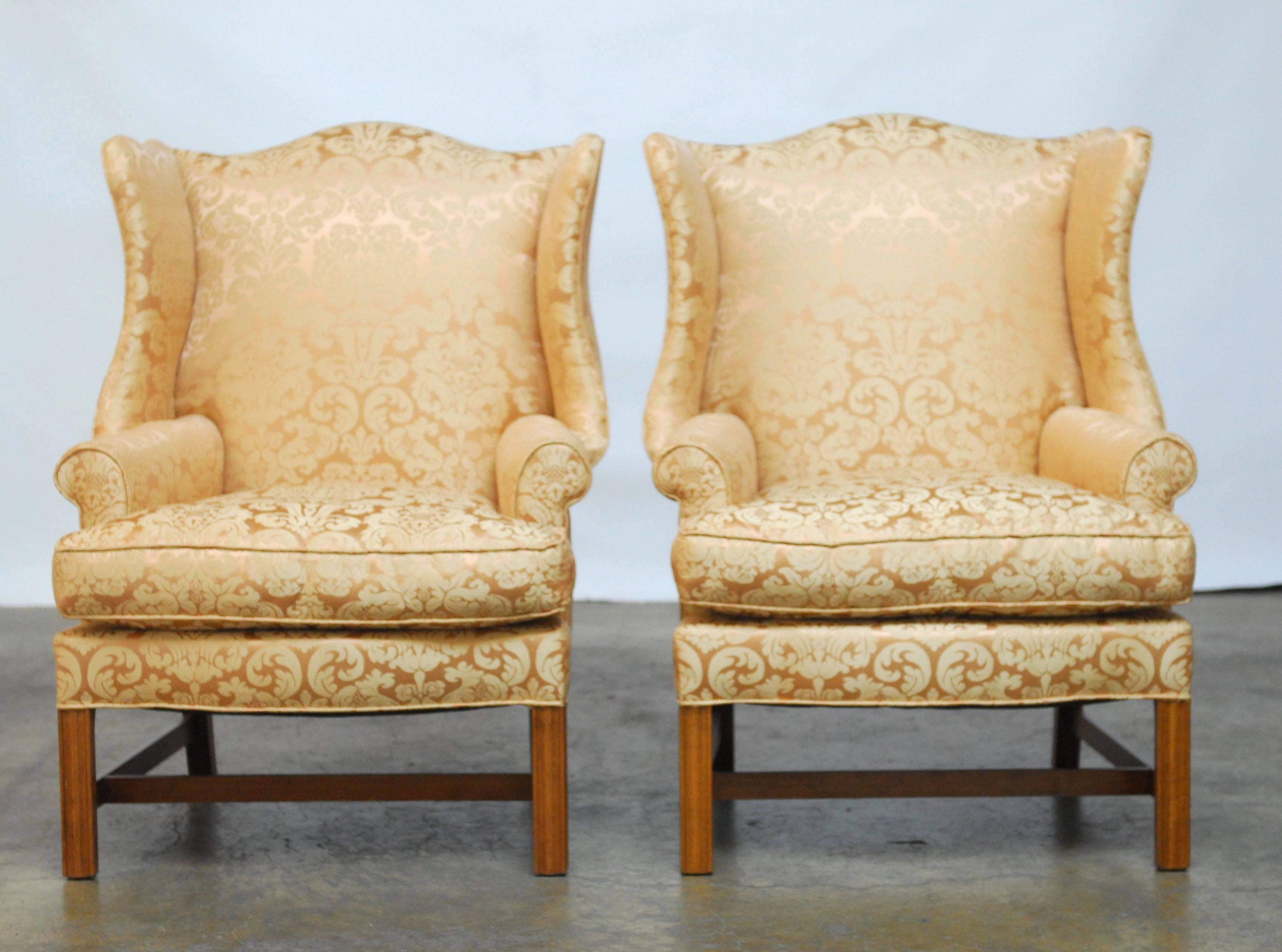 George III Chippendale Design Rose Quartz Wing Chairs