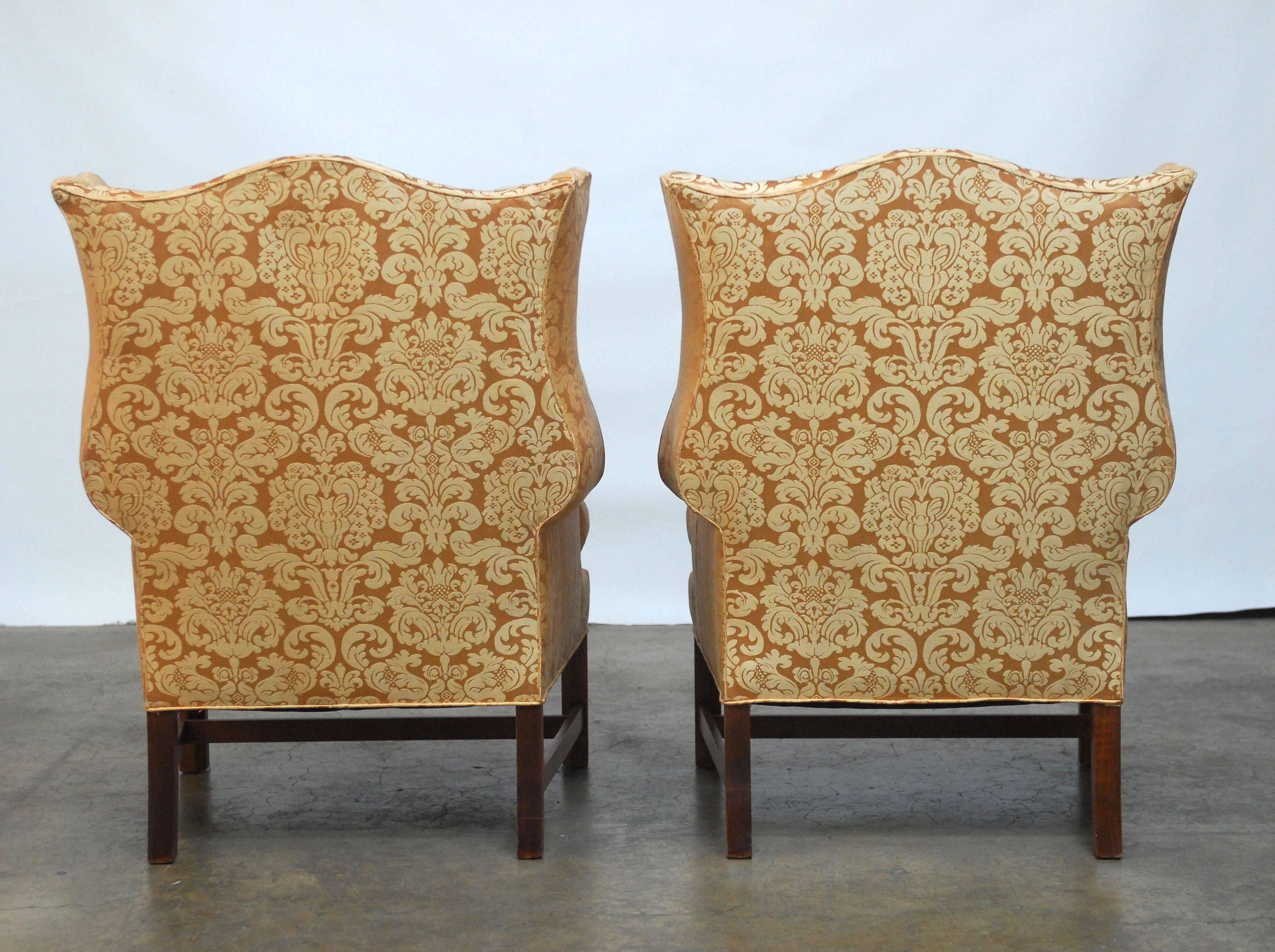 English Chippendale Design Rose Quartz Wing Chairs