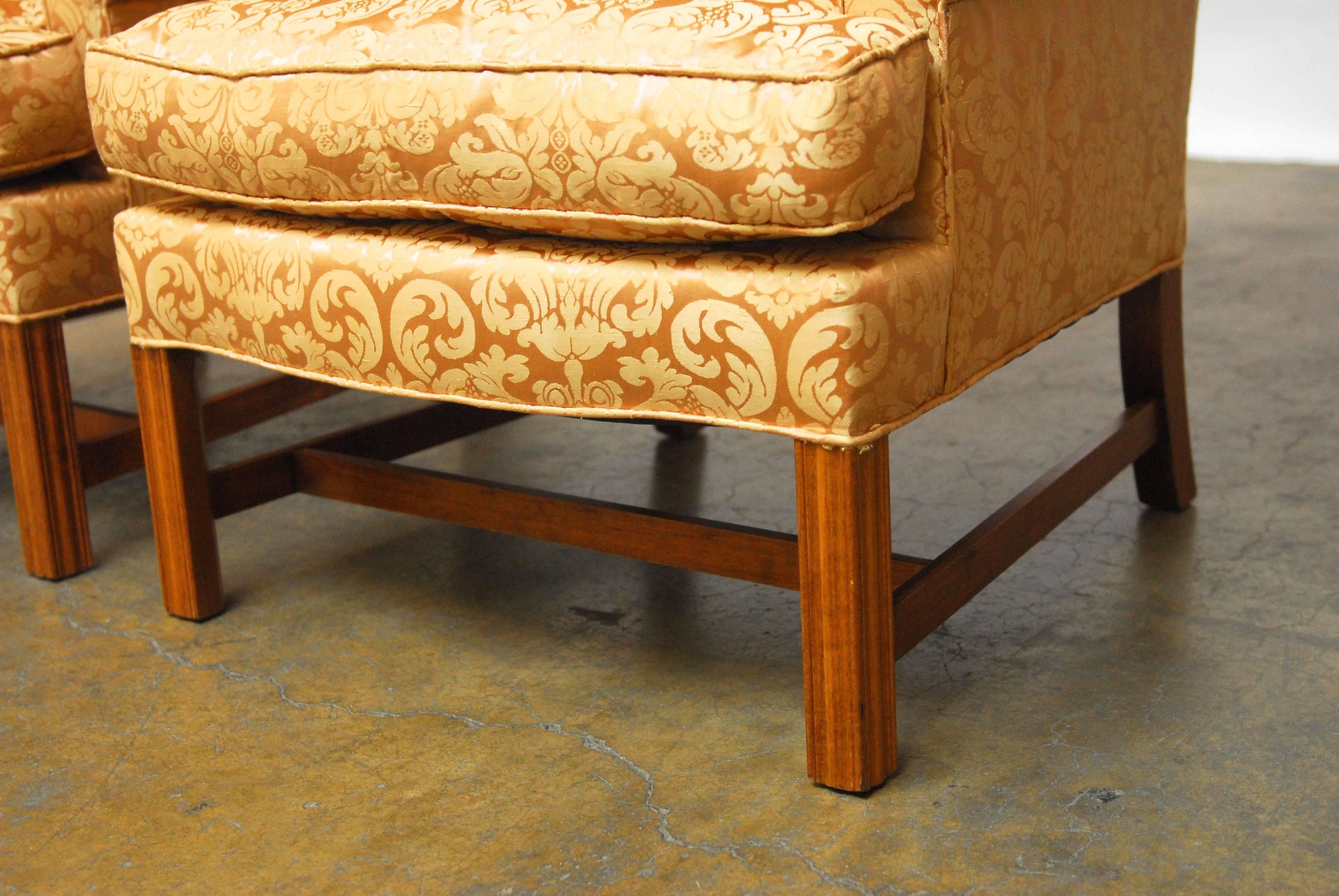 Chippendale Design Rose Quartz Wing Chairs In Excellent Condition In Rio Vista, CA