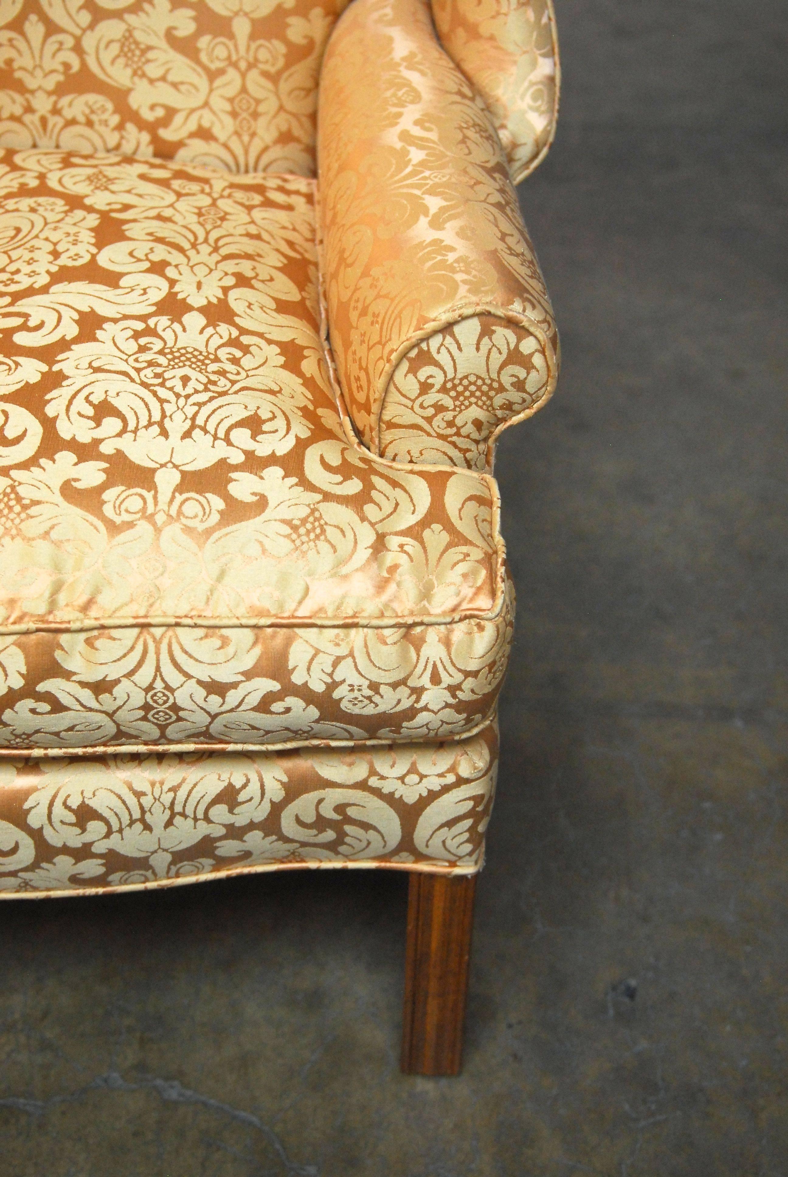 20th Century Chippendale Design Rose Quartz Wing Chairs