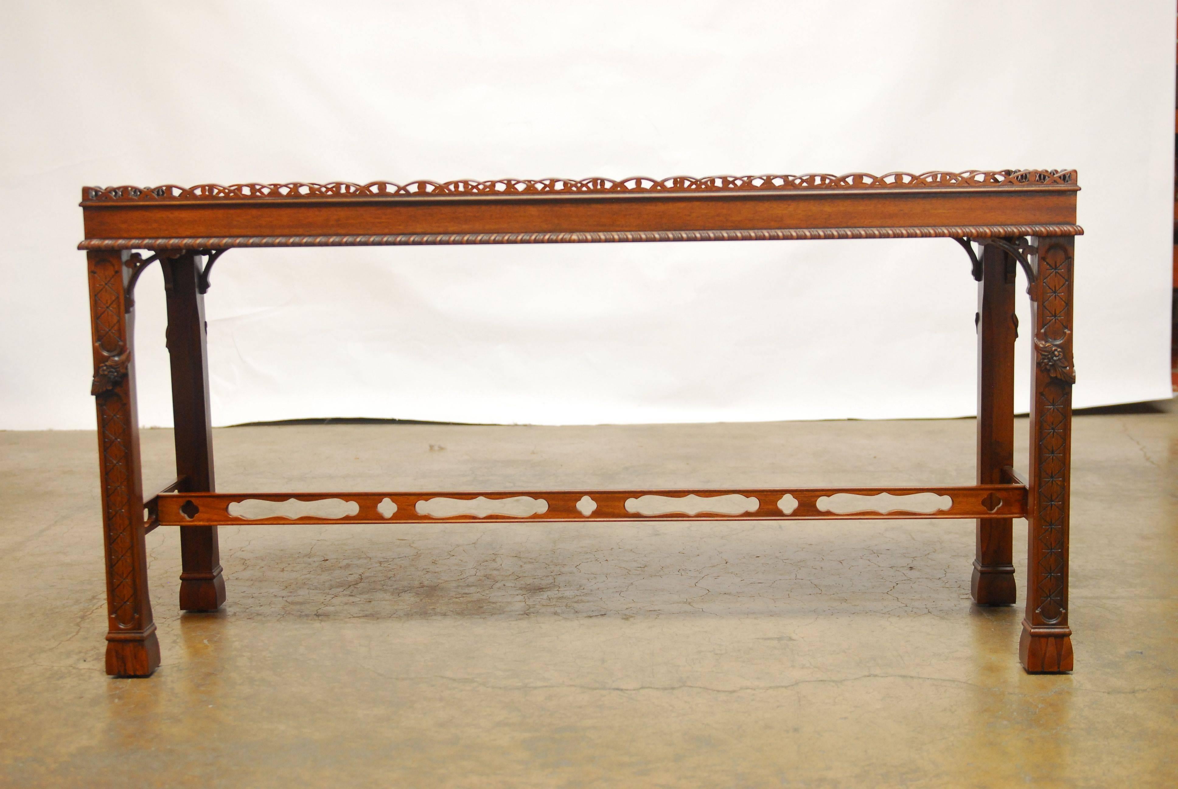 Exquisite mahogany console sofa table made by Henredon from the 