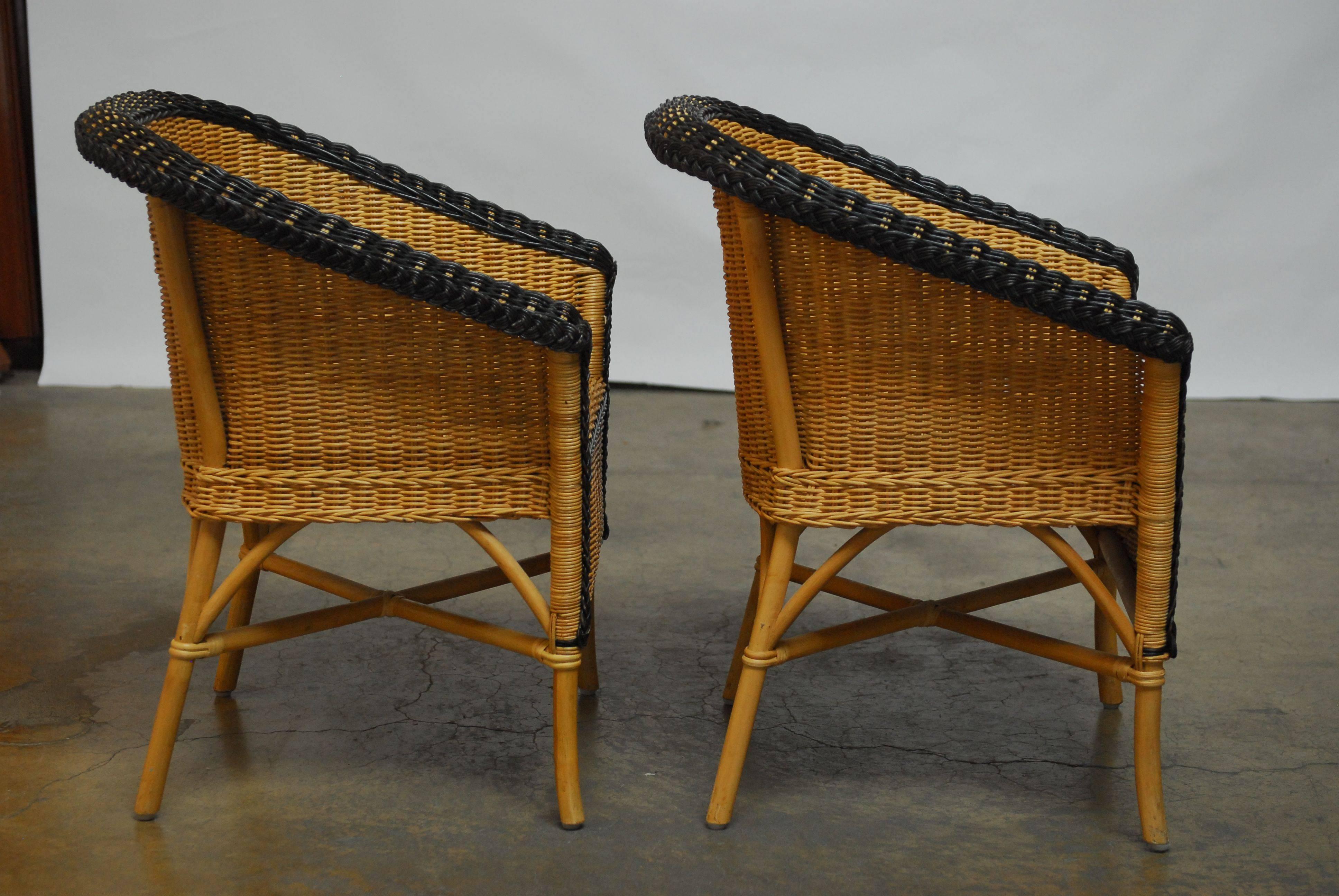 French Grange Style Rattan Club Chairs In Excellent Condition In Rio Vista, CA