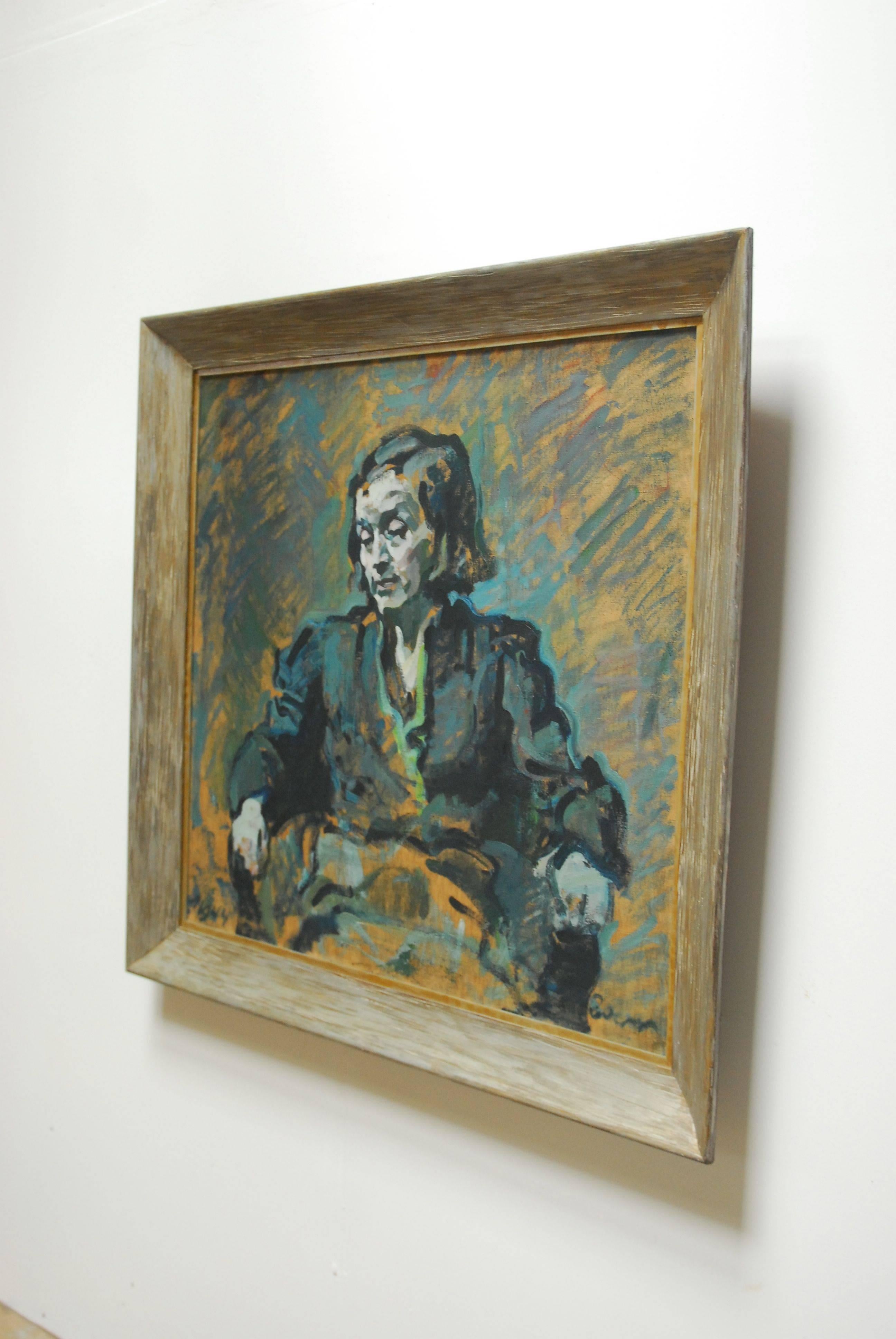 Portrait of Marqaritte oil on canvas painting by Franz Rederer (1899-1965) born in Switzerland. Captivating portrait of the artist's wife seated, signed lower right corner and dated lower left. Set in a thick cerused wood frame.