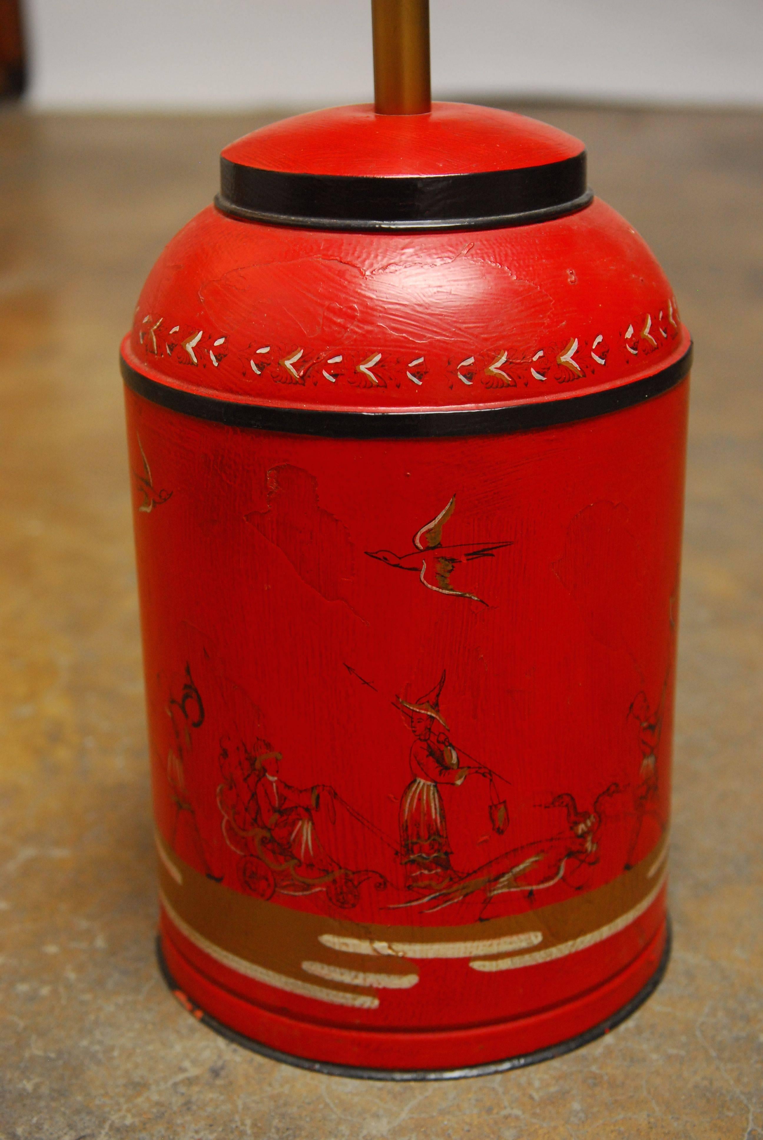 20th Century Chinoiserie Tea Canister Tole Lamp