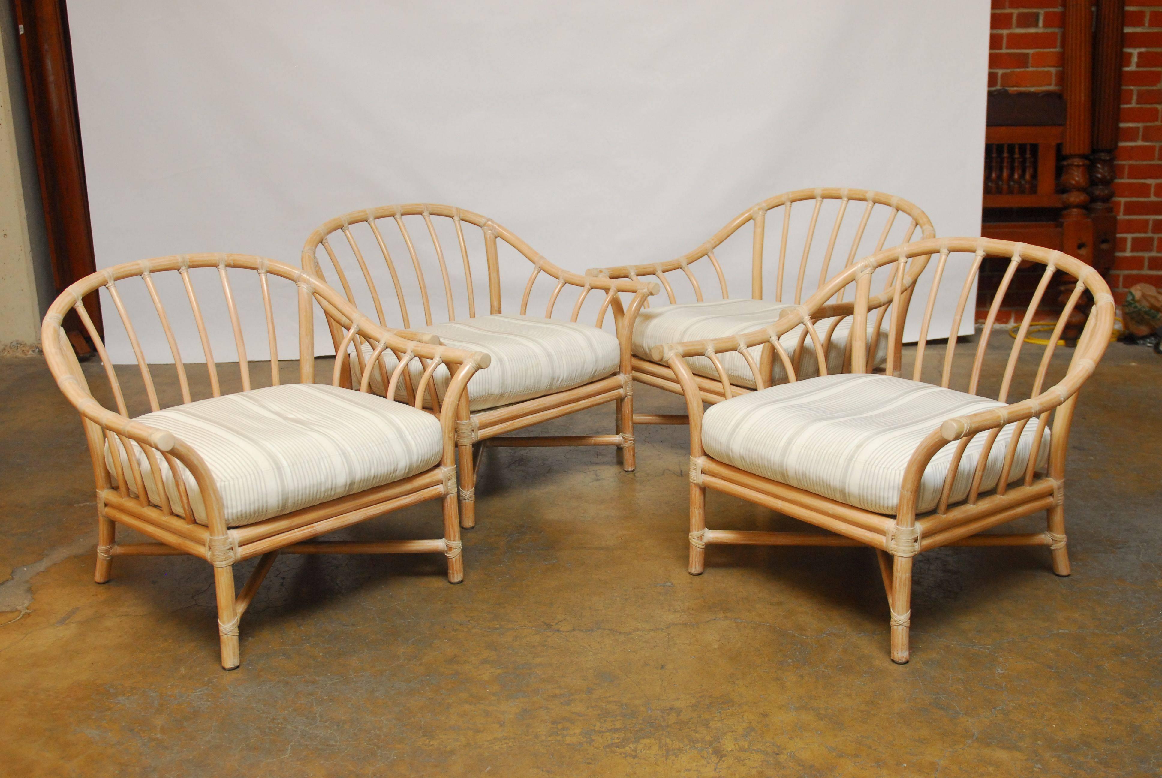 American Set of Four Oversized McGuire Bamboo Lounge Chairs