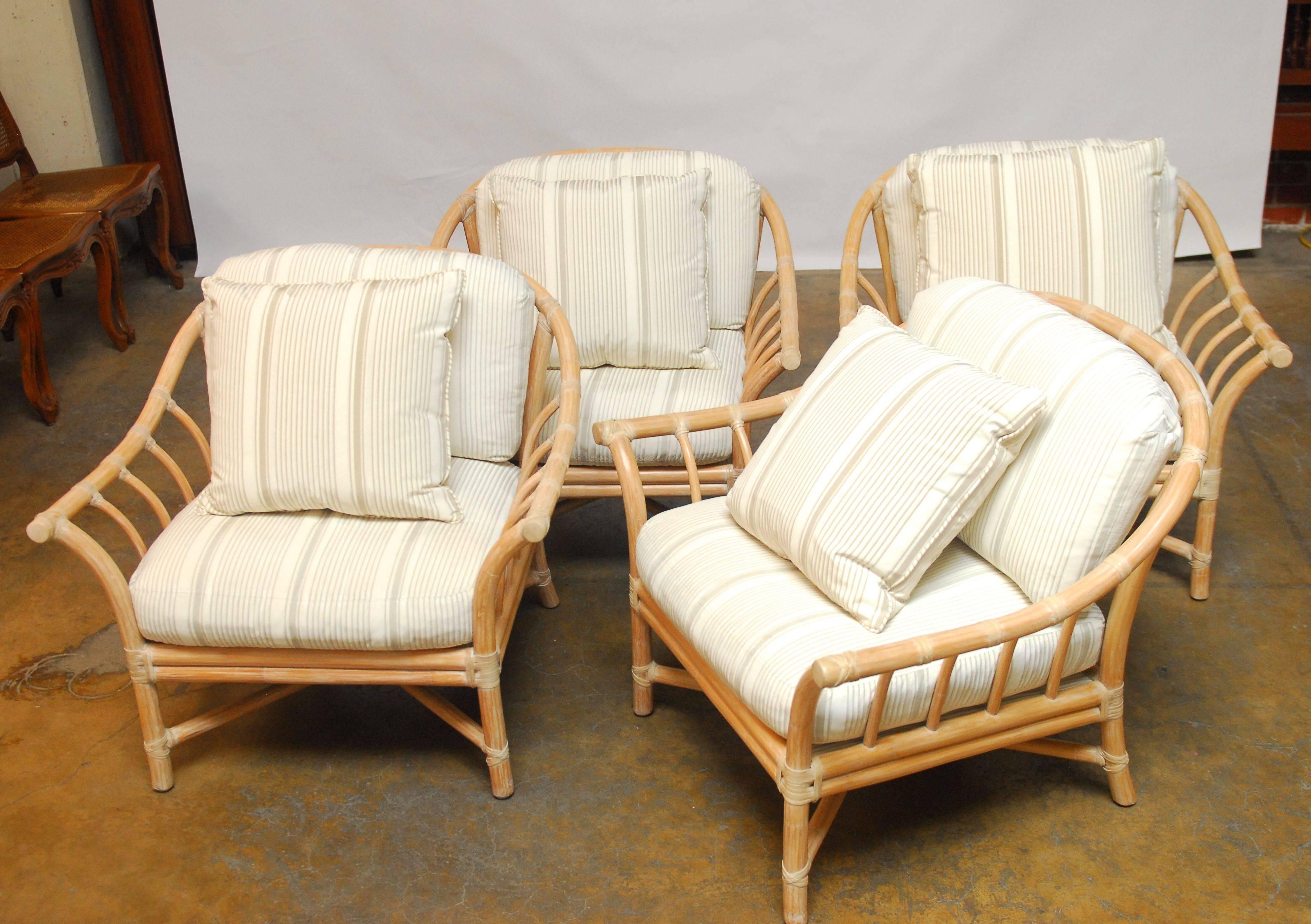 Set of Four Oversized McGuire Bamboo Lounge Chairs In Excellent Condition In Rio Vista, CA