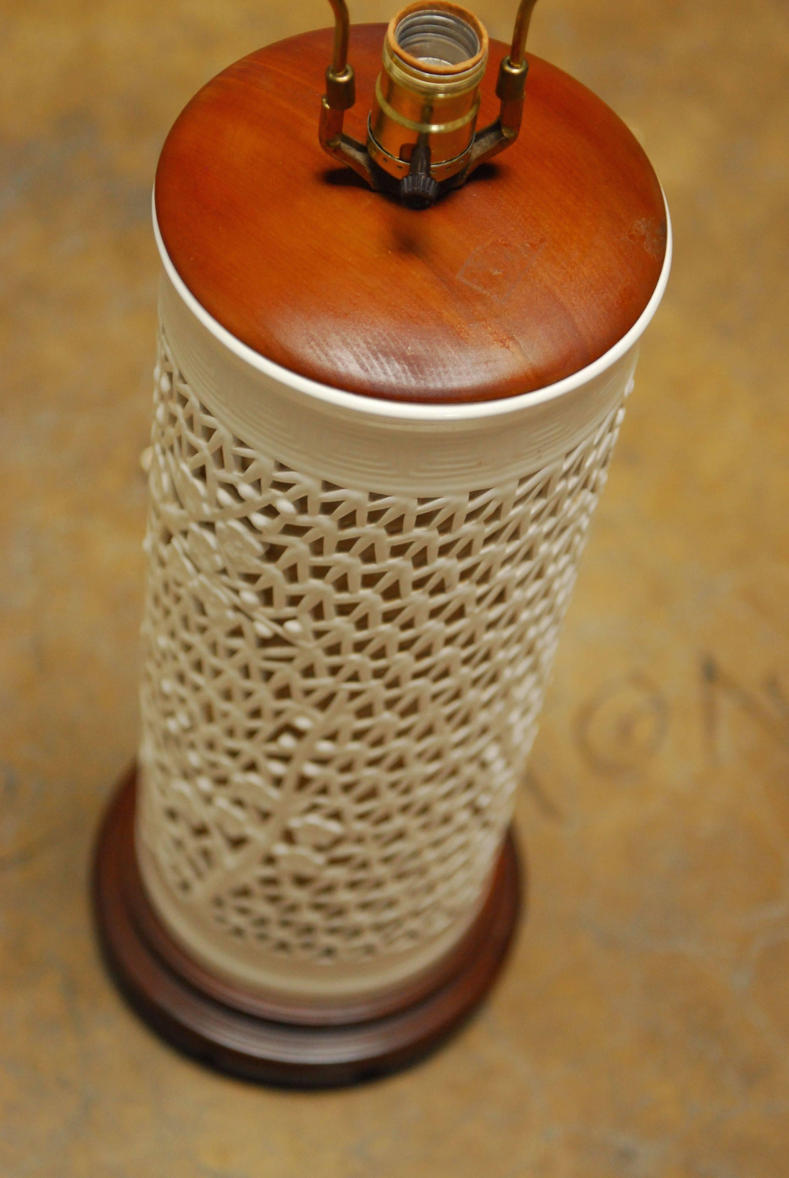 American Blanc De Chine Reticulated Porcelain Table Lamp