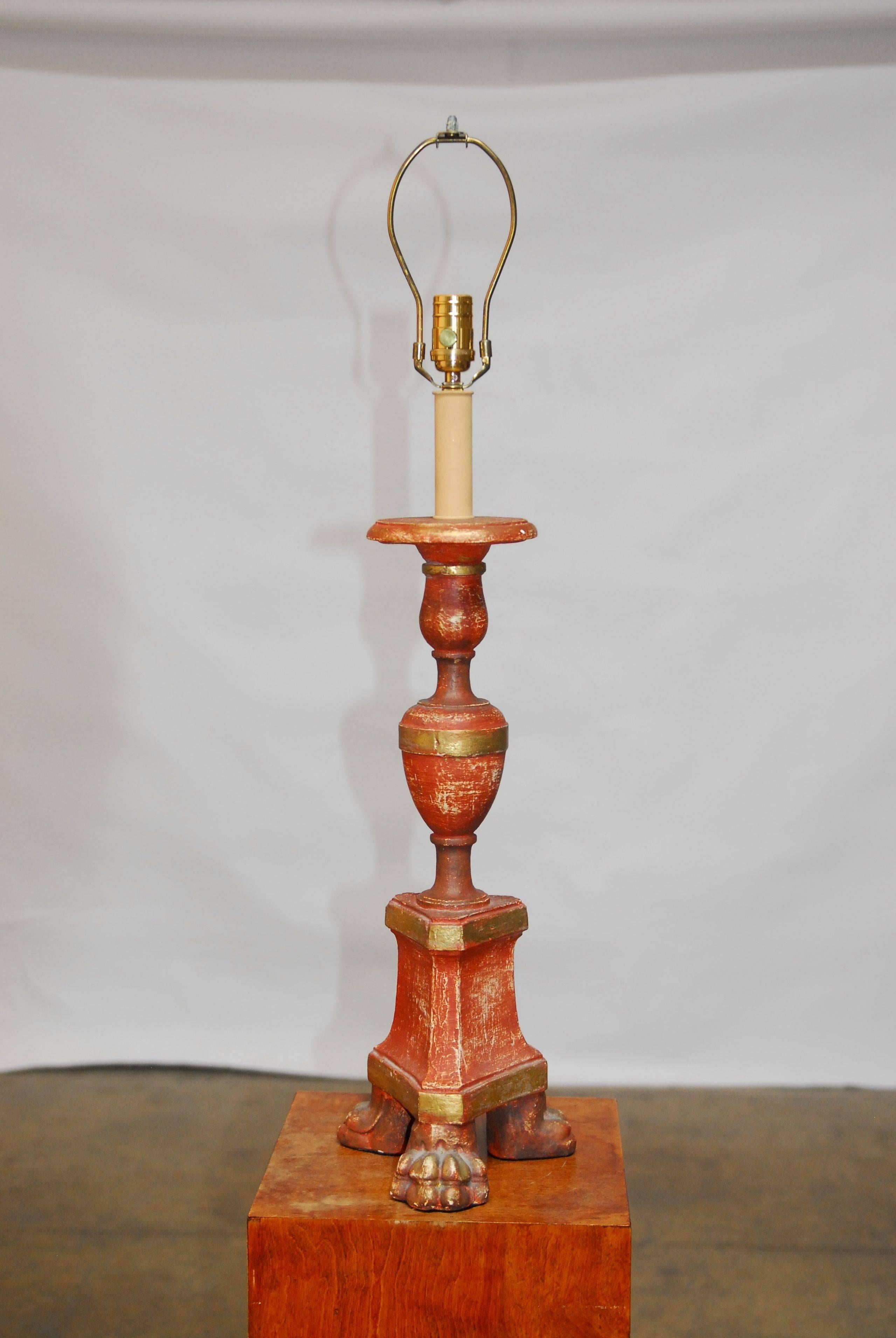 Faux Wood Altar Candlestick Table Lamp In Excellent Condition In Rio Vista, CA