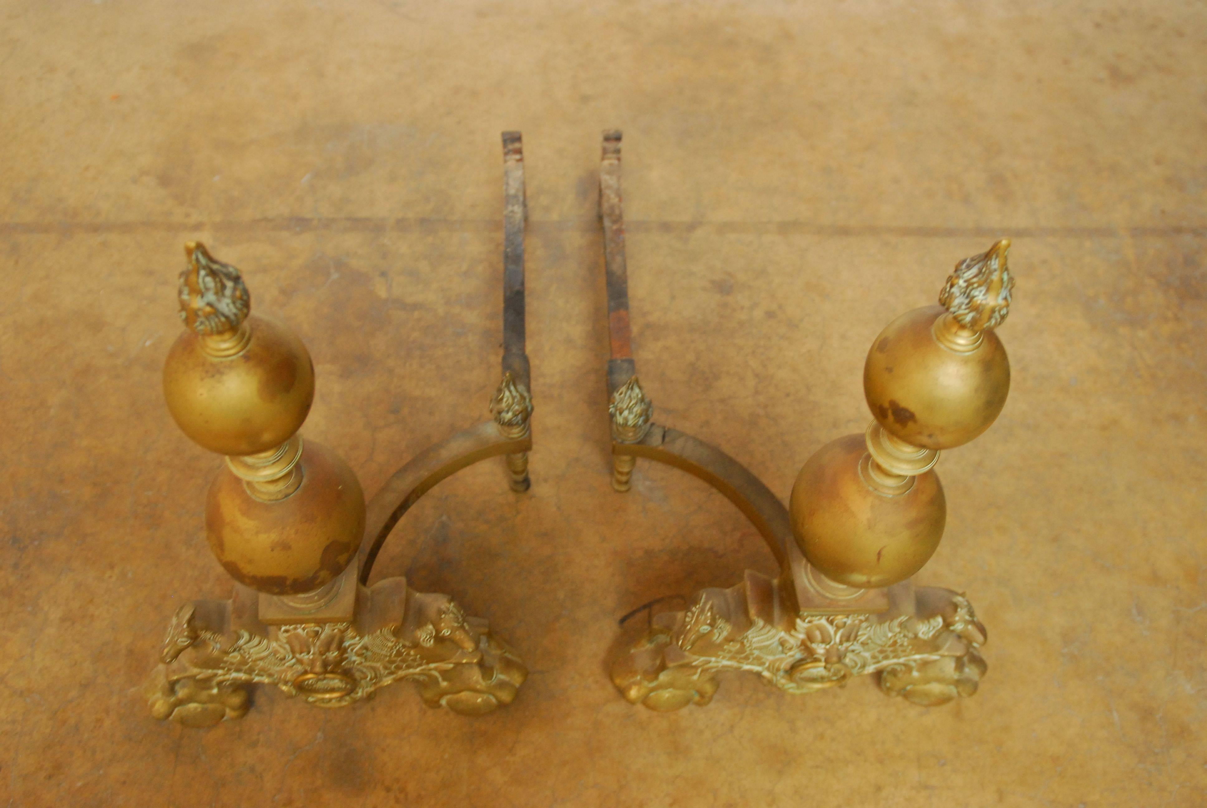 George IV Pair of Monumental English Brass Andirons