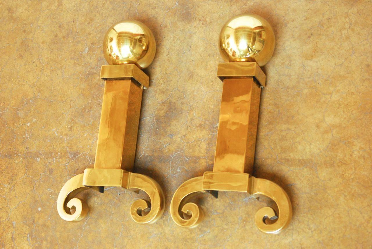Pair of Biedermeier Style Brass Andirons In Excellent Condition In Rio Vista, CA