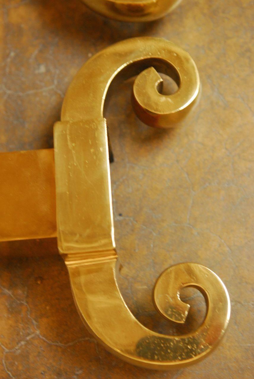 20th Century Pair of Biedermeier Style Brass Andirons
