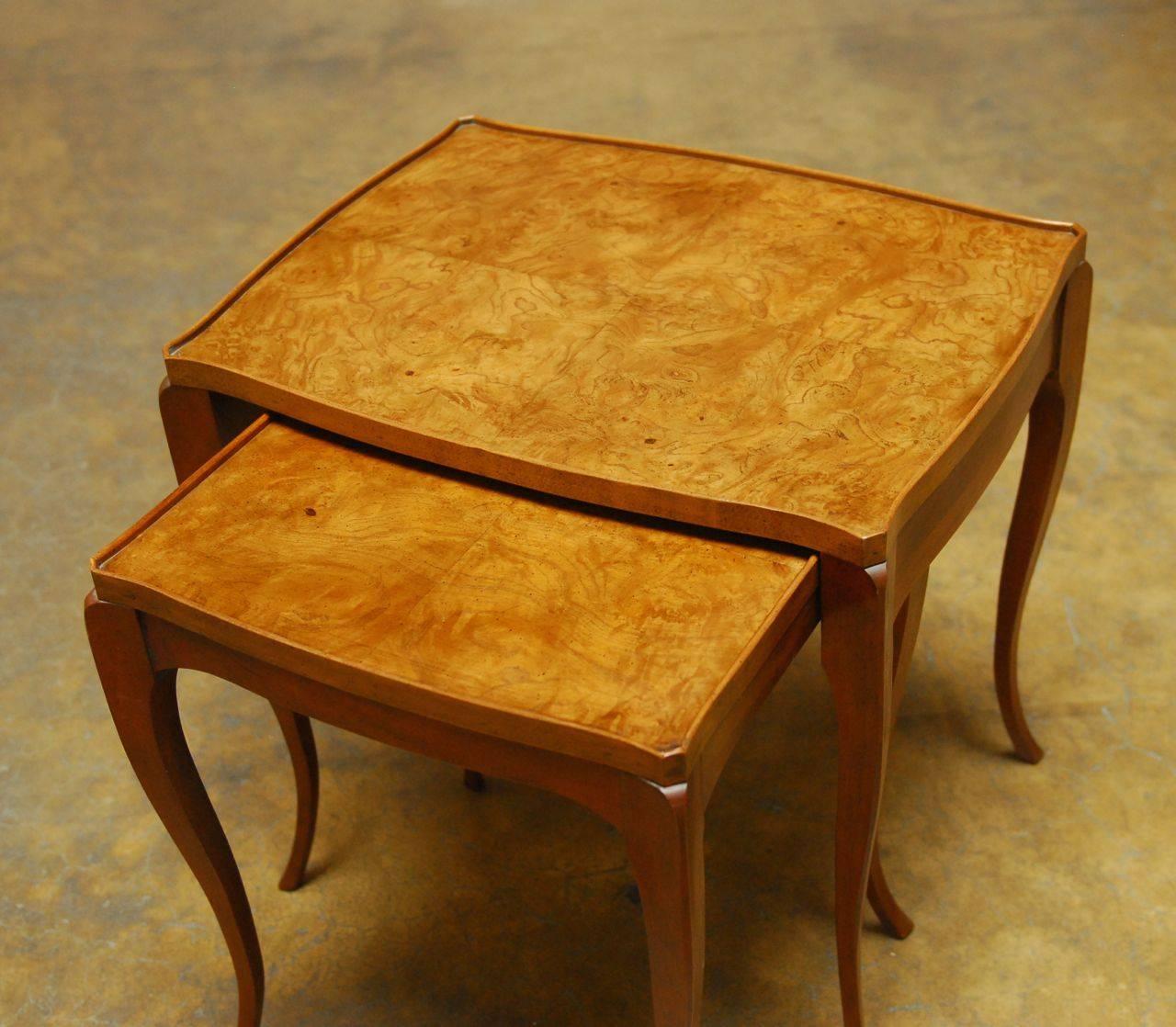 American Set of Two Burl Wood Nesting Tables by Baker